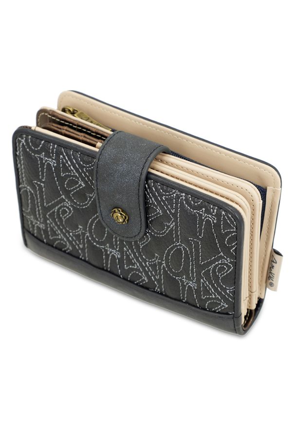 Portfel damski Anekke, duży na zamek we wzory z miejscem na zdjęcia na karty i na bilon, kolorowy, 41849-902. Kolor: niebieski. Materiał: materiał. Wzór: kolorowy