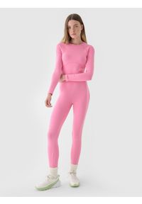 4f - 4F Longsleeve cropped gładki damski - różowy M. Okazja: na co dzień. Kolor: różowy. Materiał: jersey, materiał, bawełna, elastan, dzianina. Długość rękawa: długi rękaw. Długość: długie. Wzór: gładki. Styl: sportowy, casual