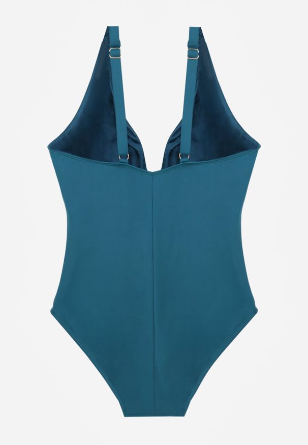 Born2be - Ciemnozielony Elegancki Strój Kąpielowy Jednoczęściowy z Metaliczną Aplikacją Vilinaith. Kolekcja: plus size. Kolor: zielony. Wzór: aplikacja