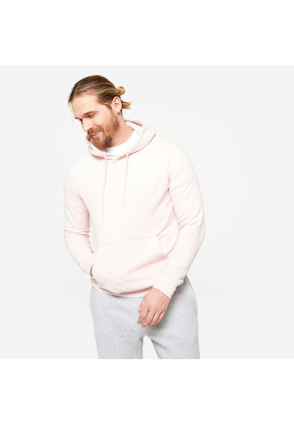 DOMYOS - Bluza z kapturem męska Domyos Gym & Pilates. Typ kołnierza: kaptur. Kolor: różowy. Materiał: poliester, elastan, tkanina, prążkowany, bawełna, materiał. Wzór: ze splotem. Sport: joga i pilates