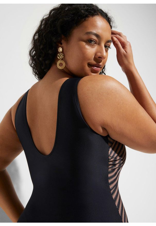 bonprix - Kopertowy kostium kąpielowy ze średnim stopniem modelowania sylwetki. Kolor: czarny. Materiał: materiał