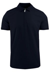 Dzianinowe Polo - Dekolt na Zamek - Brave Soul - Granat. Okazja: na co dzień. Typ kołnierza: polo. Kolor: niebieski. Materiał: poliester. Styl: casual #1