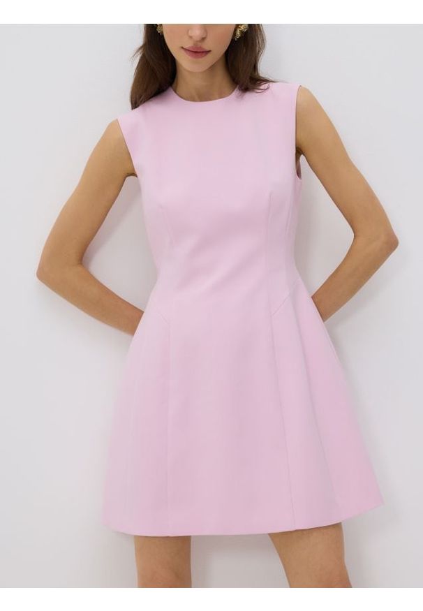 Reserved - Sukienka mini - pastelowy róż. Kolor: różowy. Materiał: tkanina, bawełna. Styl: klasyczny. Długość: mini