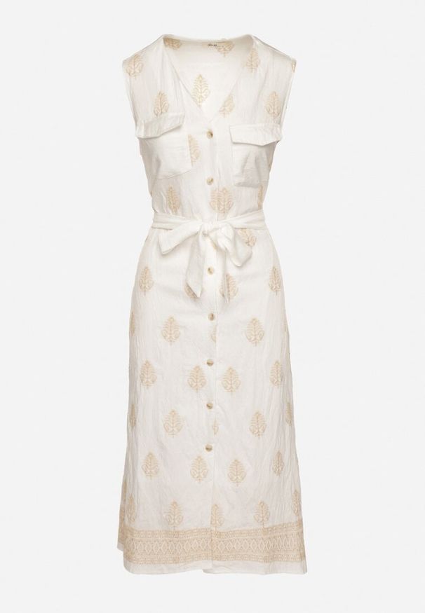 Born2be - Biała Wiskozowa Sukienka Koszulowa w Hafty z Paskiem Araverra. Okazja: na co dzień. Kolor: biały. Materiał: wiskoza. Wzór: haft. Sezon: wiosna, lato. Typ sukienki: koszulowe. Styl: klasyczny, casual, elegancki