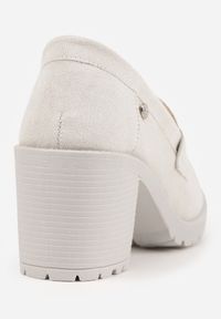 Renee - Jasnoszare Półbuty Mokasyny z Ekozamszu na Słupku i Platformie Andarco. Okazja: na spotkanie biznesowe. Nosek buta: okrągły. Kolor: szary. Sezon: wiosna. Obcas: na platformie. Styl: biznesowy #4