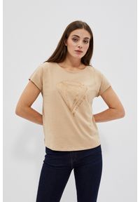 MOODO - Bawełniana bluzka z nadrukiem ciemnobeżowa. Kolor: beżowy. Materiał: bawełna. Wzór: nadruk #1