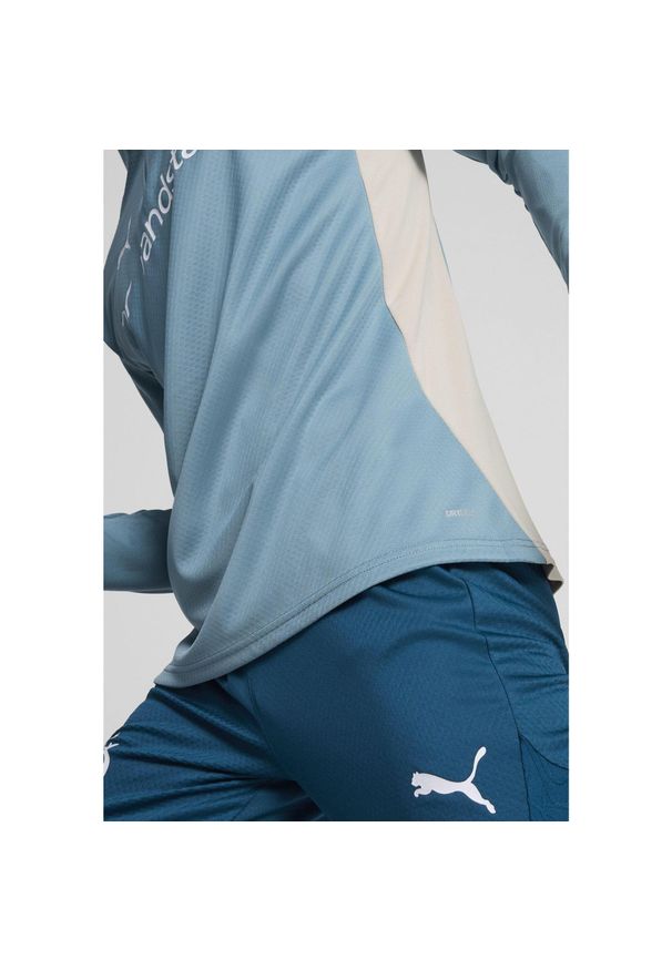 Puma - Męska bluza treningowa Olympique Marsylia z zamkiem 1/4 PUMA. Kolor: wielokolorowy, beżowy, niebieski. Sport: fitness