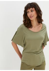bonprix - Shirt z rękawami motylkowymi. Kolor: zielony. Materiał: wiskoza