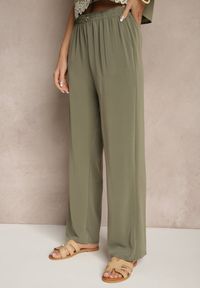 Renee - Zielone Wiskozowe Spodnie High Waist o Prostym Fasonie Saliella. Okazja: na co dzień. Stan: podwyższony. Kolor: zielony. Materiał: wiskoza. Sezon: lato, wiosna. Styl: elegancki, casual