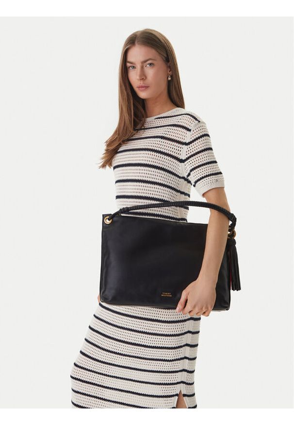 TOMMY HILFIGER - Tommy Hilfiger Torebka Th Statement Leather Bag AW0AW18621 Czarny. Kolor: czarny. Materiał: skórzane