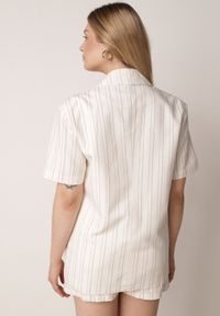 Born2be - Beżowy Komplet z Bawełną i Wiskozą Dwurzędowa Bluzka i Szorty w Paski Vervain. Kolor: beżowy. Materiał: wiskoza, bawełna. Wzór: paski #4