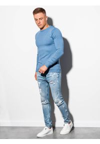 Ombre Clothing - Sweter męski E177 - błękitny - XXL. Kolor: niebieski. Materiał: nylon, wiskoza. Styl: klasyczny #5