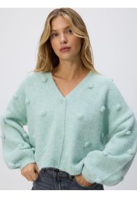 Reserved - Kardigan z aplikacjami - jasnoturkusowy. Kolor: turkusowy. Materiał: dzianina, wełna. Wzór: aplikacja #1