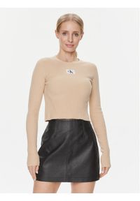 Calvin Klein Jeans Sweter Variegated J20J223233 Beżowy Slim Fit. Kolor: beżowy. Materiał: bawełna