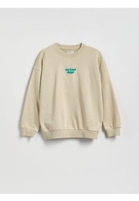 Reserved - Bluza oversize - beżowy. Kolor: beżowy. Materiał: dzianina, bawełna #1