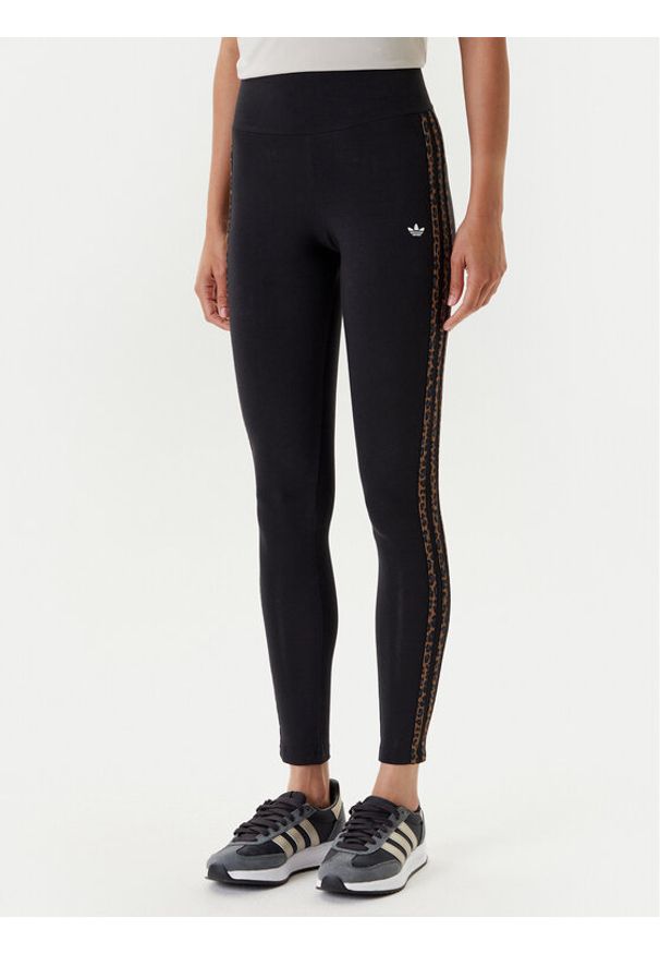 Adidas - adidas Legginsy Leopard 3-Stripes JW7307 Czarny Slim Fit. Kolor: czarny. Materiał: bawełna
