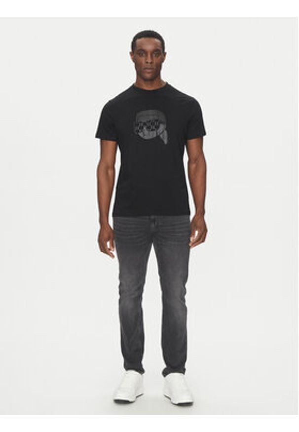 Karl Lagerfeld - KARL LAGERFELD T-Shirt 755076 552251 Czarny Regular Fit. Typ kołnierza: dekolt w karo. Kolor: czarny. Materiał: bawełna