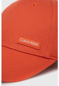 Calvin Klein czapka z daszkiem bawełniana kolor pomarańczowy z aplikacją. Kolor: pomarańczowy. Materiał: bawełna. Wzór: aplikacja #4