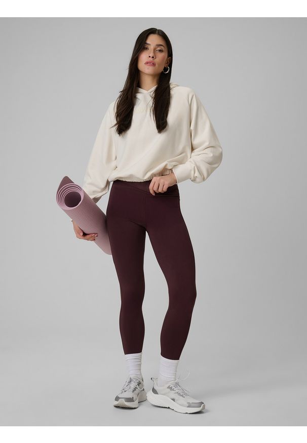 4f - 4F Bluza dresowa regular z kapturem damska - beżowa XXL. Okazja: na co dzień. Typ kołnierza: kaptur. Kolor: beżowy. Materiał: dresówka. Styl: casual