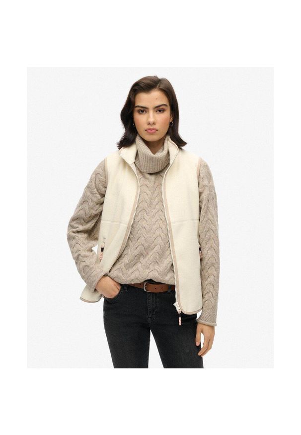 Superdry - Kamizelka polarowa Active. Kolor: biały. Materiał: polar. Długość rękawa: długi rękaw. Styl: elegancki
