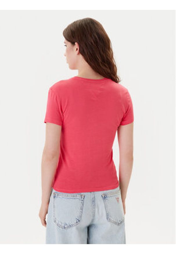 Tommy Jeans T-Shirt Essential DW0DW19447 Różowy Slim Fit. Kolor: różowy. Materiał: bawełna
