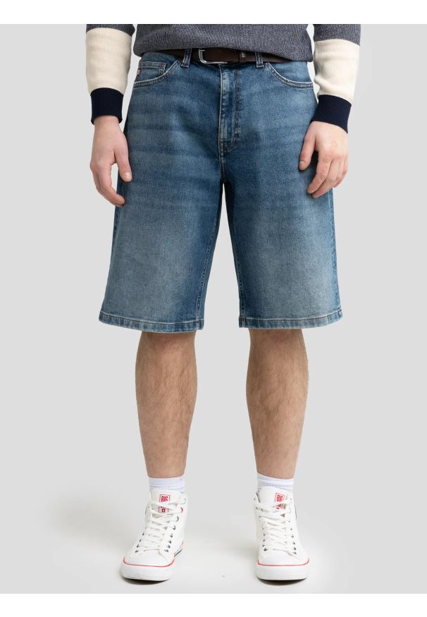 Big-Star - Szorty męskie jeansowe z przetarciami niebieskie Aleksy Workwear 422. Okazja: na co dzień. Stan: podwyższony. Kolor: niebieski. Materiał: jeans. Styl: klasyczny, casual