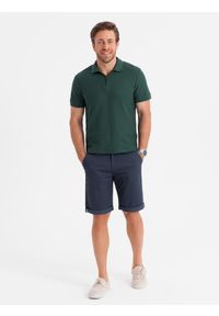 Ombre Clothing - Męskie klasyczne szorty chino z podwiniętą nogawką - granatowe V10 - Rozmiar: XXL. Kolor: niebieski. Materiał: elastan, bawełna. Sezon: lato. Styl: klasyczny #11