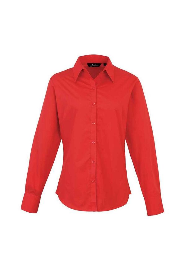 PREMIER - Bluzka Damska Z Długim Rękawem Z Popeliny. Okazja: na co dzień. Kolor: czerwony. Długość rękawa: długi rękaw. Długość: długie. Styl: casual