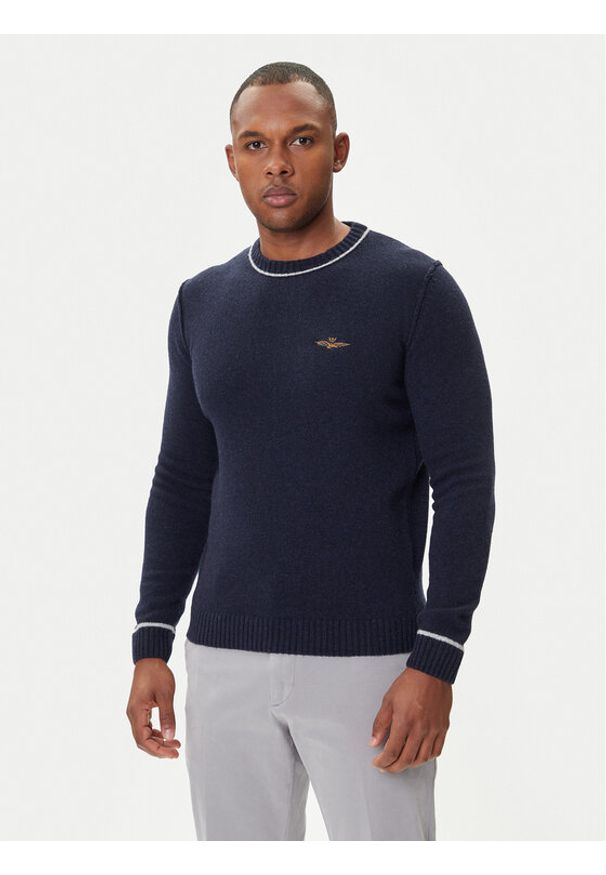 Aeronautica Militare Sweter 252MA1608UL00924 Granatowy Regular Fit. Kolor: niebieski. Materiał: wełna
