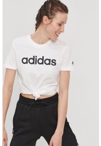Adidas - adidas T-shirt GL0768 damski kolor biały. Okazja: na co dzień. Kolor: biały. Wzór: nadruk. Styl: casual