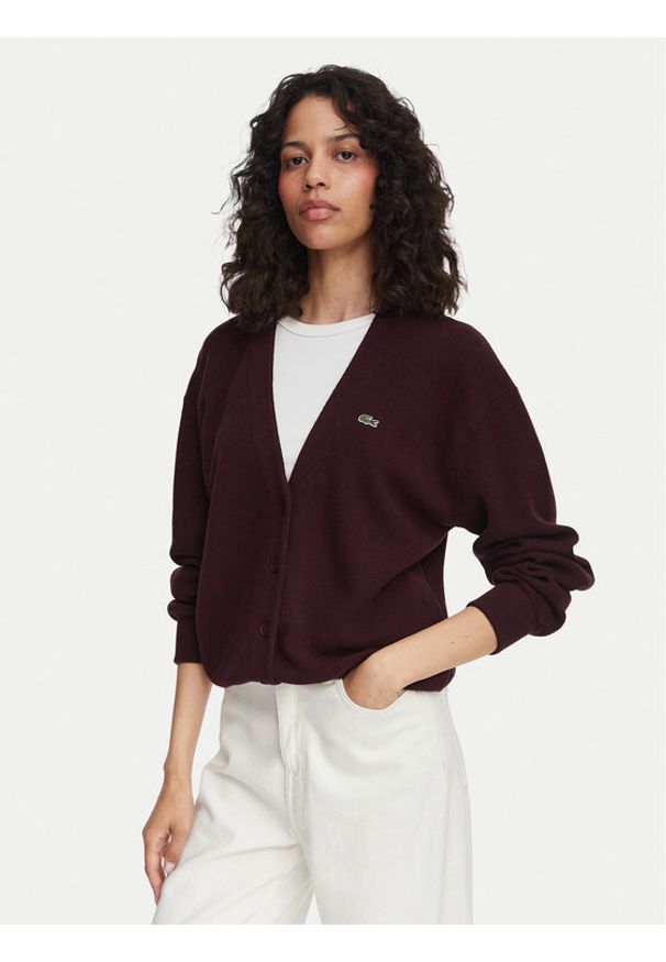 Lacoste Kardigan AF4143 Brązowy Regular Fit. Kolor: brązowy. Materiał: bawełna