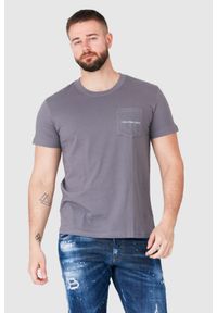 Calvin Klein - CALVIN KLEIN JEANS Szary t-shirt męski z logo. Kolor: szary. Materiał: jeans