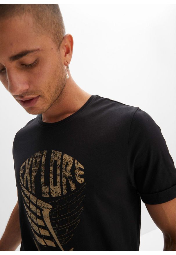 bonprix - T-shirt z bawełny organicznej. Kolor: czarny. Materiał: bawełna. Wzór: nadruk