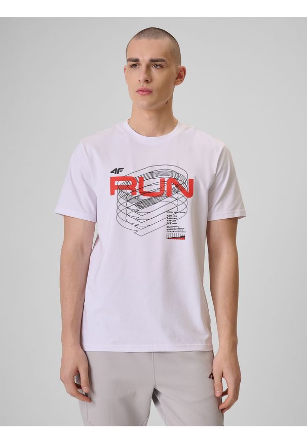 4f - 4F T-shirt regular z nadrukiem męski - biały L. Okazja: na co dzień. Kolor: biały. Materiał: jeans, materiał, bawełna, dresówka. Wzór: nadruk. Styl: casual, klasyczny