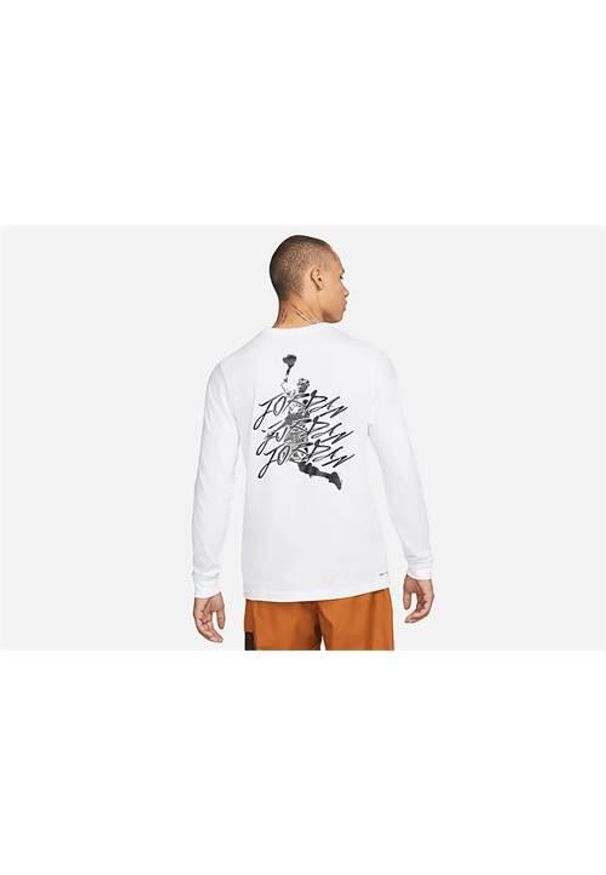 Koszulka sportowa męska Nike Air Jordan Dri-fit Graphic Crew. Kolor: biały. Długość rękawa: długi rękaw. Długość: długie. Styl: sportowy