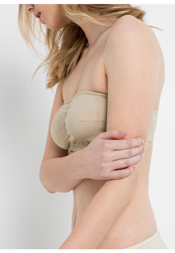 bonprix - Biustonosz typu bandeau (mis. A i B) z bawełny organicznej (2 szt.). Kolor: beżowy. Materiał: bawełna. Wzór: gładki