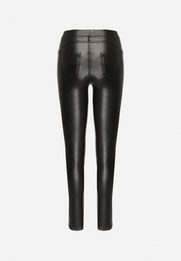 Born2be - Czarne Legginsy z Ekoskóry z Wysokim Stanem i Imitacją Kieszeni Merievia. Okazja: na co dzień. Stan: podwyższony. Kolor: czarny. Sezon: zima. Styl: klasyczny, casual, elegancki