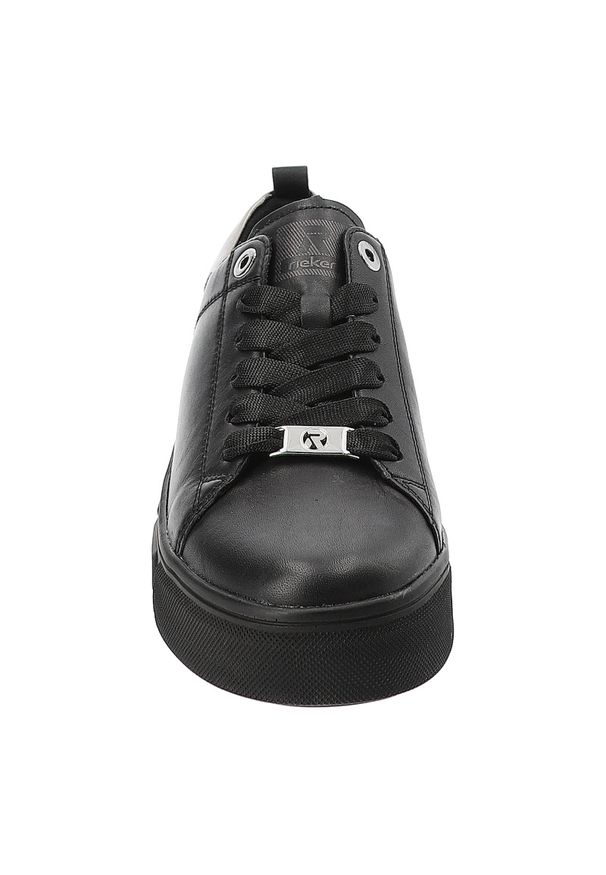 Czarne Sneakersy Rieker Modne Obuwie Damskie. Okazja: na co dzień. Zapięcie: sznurówki. Kolor: czarny. Materiał: skóra. Wzór: gładki