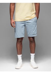 Ombre Clothing - Dopasowane męskie krótkie spodenki dresowe z nadrukami – jasnoniebieskie V1 - Rozmiar: M. Kolor: niebieski. Materiał: dresówka. Długość: krótkie. Wzór: nadruk. Styl: sportowy #6