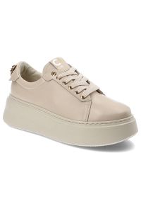 CheBello - Beżowe Sneakersy Chebello Wygodne Obuwie Damskie. Okazja: na co dzień. Kolor: beżowy. Materiał: skóra. Sport: turystyka piesza