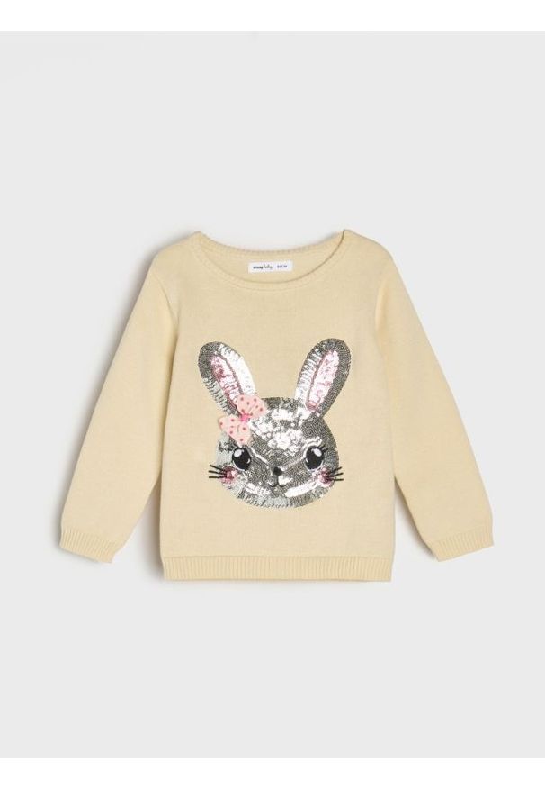 Sinsay - Bawełniany sweter z cekinami - kremowy. Kolor: kremowy. Materiał: bawełna