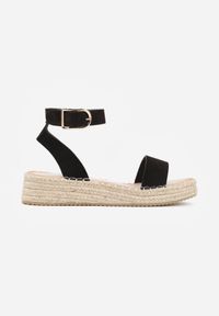 Born2be - Czarne Sandały VICES na Grubej Podeszwie z Plecionki z Paskiem z Klamerką Jakelise. Okazja: na co dzień. Zapięcie: pasek. Kolor: czarny. Materiał: len. Sezon: wiosna, lato. Styl: casual #4