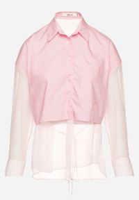Born2be - Różowa Koszula z Transparentnymi Rękawami Silomea. Okazja: na co dzień. Kolor: różowy. Materiał: jeans. Wzór: aplikacja. Styl: casual