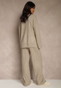 Renee - Beżowy Komplet Oversize z Dzianiny z Wełną Sweter i Szerokie Spodnie Alenria. Kolor: beżowy. Materiał: wełna, dzianina #3