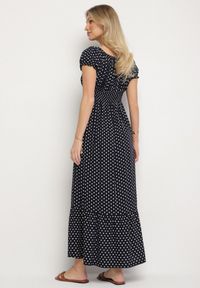 Born2be - Granatowa Sukienka z Bawełną w Kropki Ellisla. Okazja: na co dzień. Kolor: niebieski. Materiał: bawełna. Wzór: kropki. Styl: casual, elegancki #7
