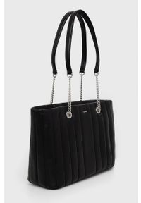 DKNY - Dkny torebka skórzana kolor czarny. Kolor: czarny. Materiał: skórzane. Rodzaj torebki: na ramię
