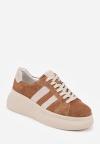 Born2be - Brązowe Sneakersy z Zamszu Naturalnego na Grubej Podeszwie Tesolva. Okazja: na co dzień. Kolor: brązowy. Materiał: zamsz #3