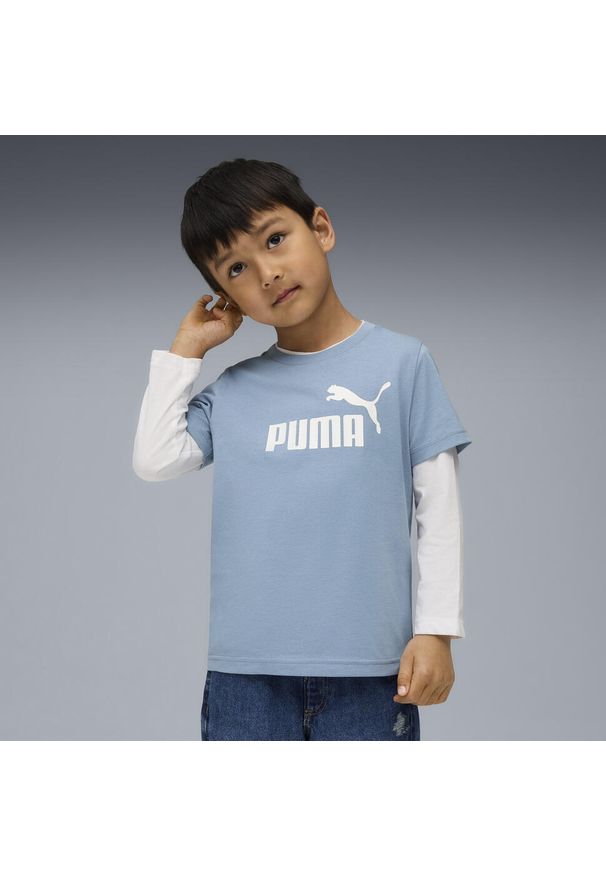Puma - Dziecięca koszulka ESS z logo No. 1 PUMA. Kolor: niebieski. Materiał: guma. Wzór: nadruk. Sport: joga i pilates
