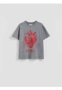Reserved - T-shirt z nadrukiem - ciemnoszary. Kolor: szary. Materiał: bawełna. Wzór: nadruk #1