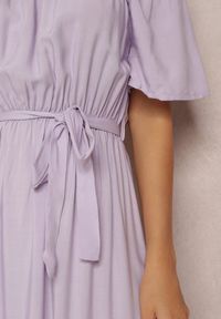 Renee - Liliowa Sukienka Amiphiphae. Kolor: fioletowy. Materiał: materiał. Długość rękawa: krótki rękaw. Wzór: aplikacja. Długość: maxi #5